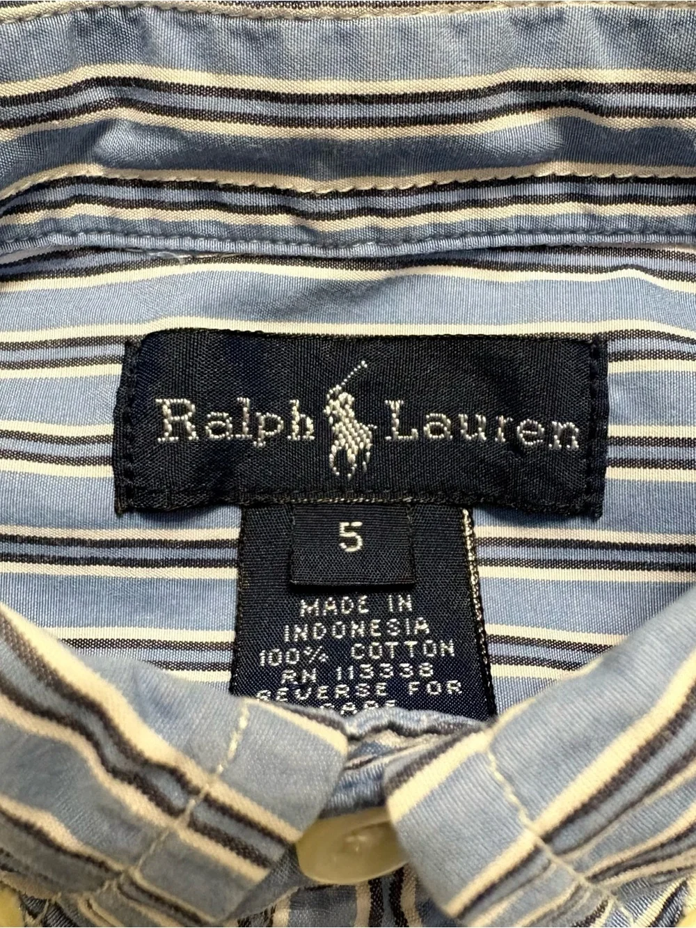 Ralph Lauren Boys Blue Striped Long Sleeve Button Down Shirt Size 5